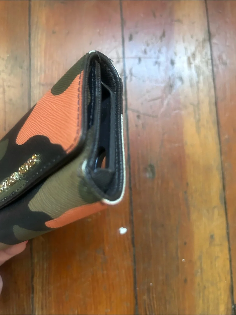 Michael Kors Camo Wristlet Wallet in Olive, Tan & Orange